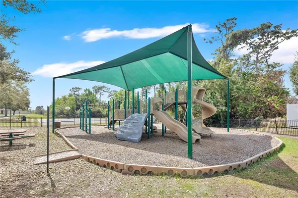a view of a park with slide
