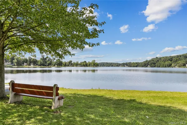 a view of a lake with a city view