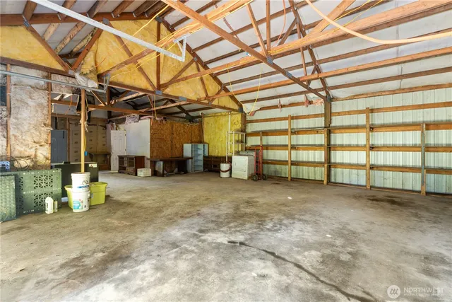 a view of a yard with plants and trees