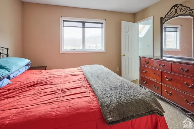 a bedroom with a bed and a dresser