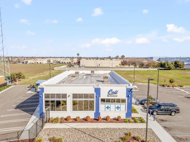 a terrace with a city view