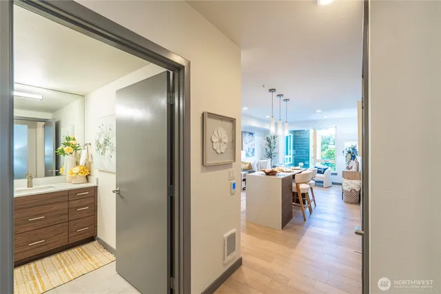 a city view with tall buildings