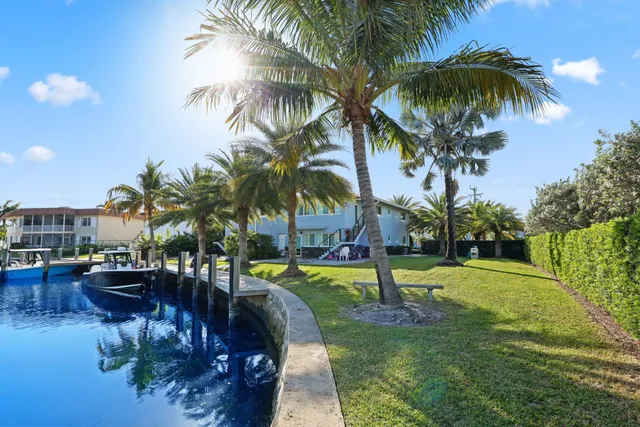 a row of palm trees and swimming pool in the backyard of a house