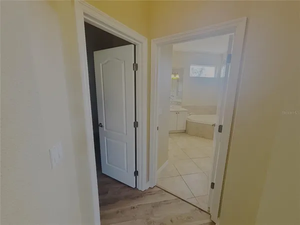 an empty room with a door