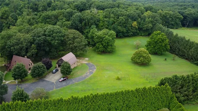 an aerial view of a residential houses