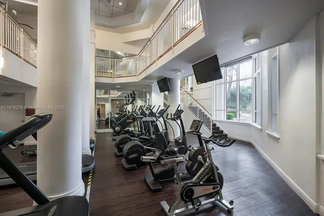 a view of a room with gym equipment