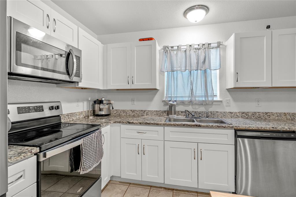 420 Whitney Court Rio Vista, TX 76093 - Photo 10 of 25 a kitchen with granite countertop a sink cabinets and stainless steel appliances
