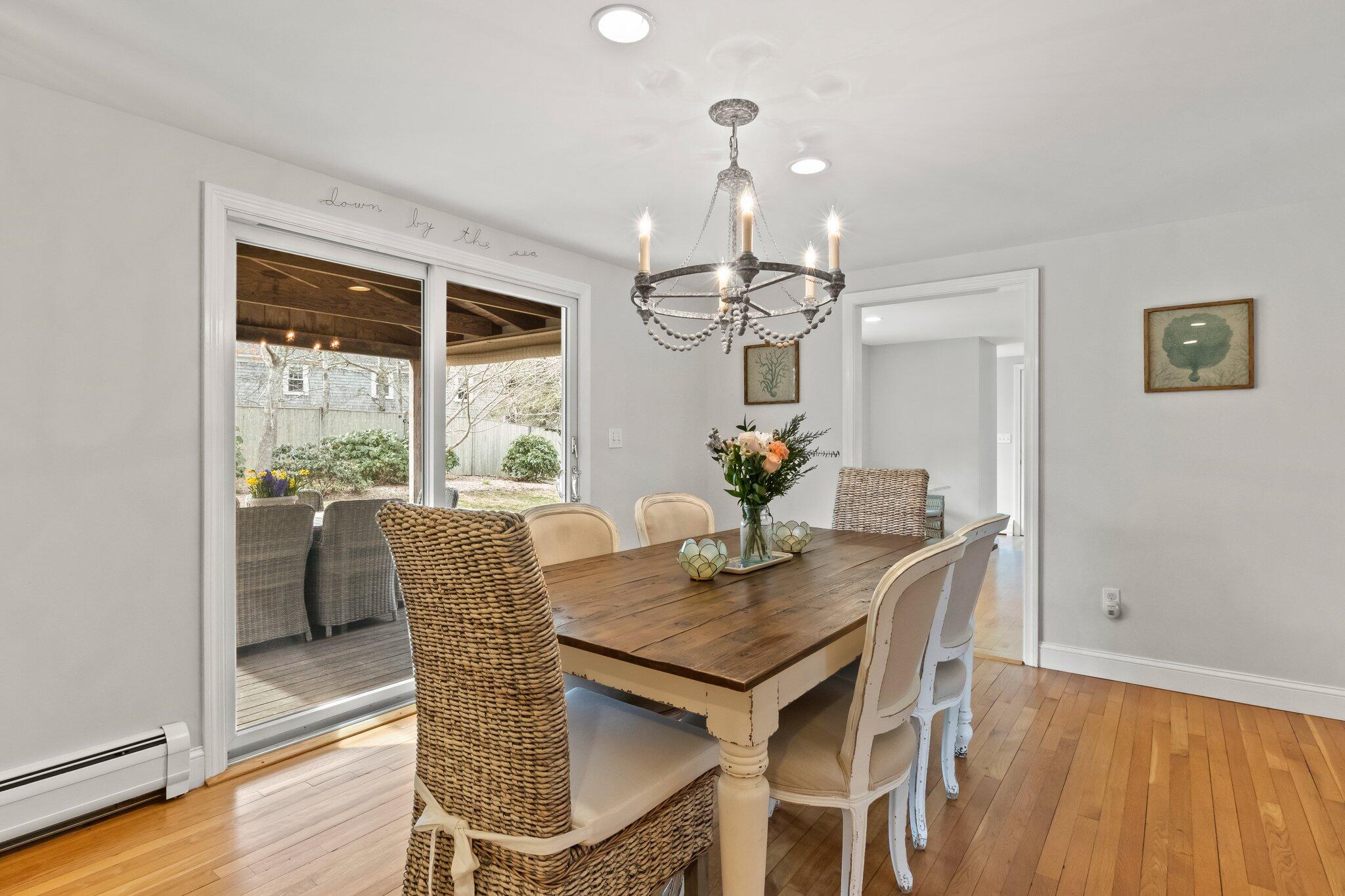 29 Jesse Eldredge Road Harwich, MA 02645 - Photo 22 of 56 a view of a dining room with furniture wooden floor and chandelier