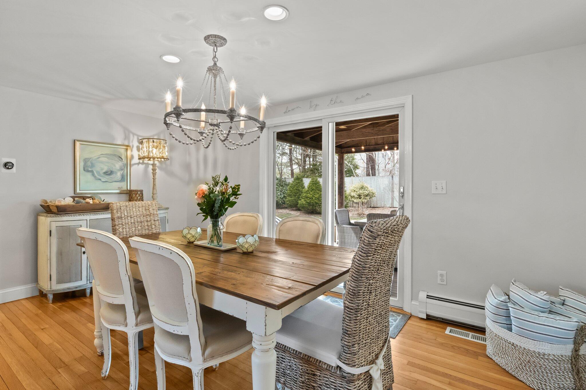 29 Jesse Eldredge Road Harwich, MA 02645 - Photo 23 of 56 a view of a dining room with furniture wooden floor and chandelier