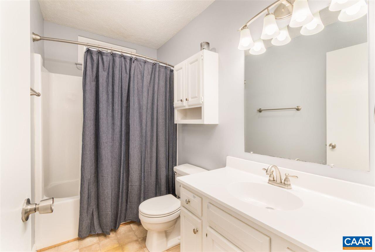33 Oak Grove Road Palmyra, VA 22963 - Photo 19 of 42 a bathroom with a sink a toilet a mirror and shower curtain