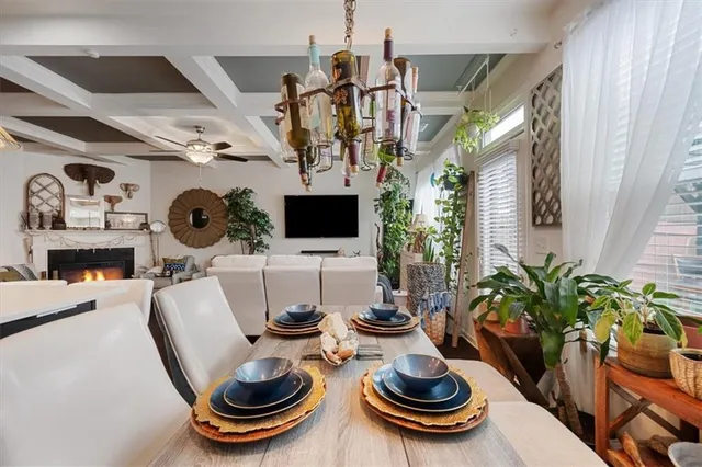 a table and chairs in a patio