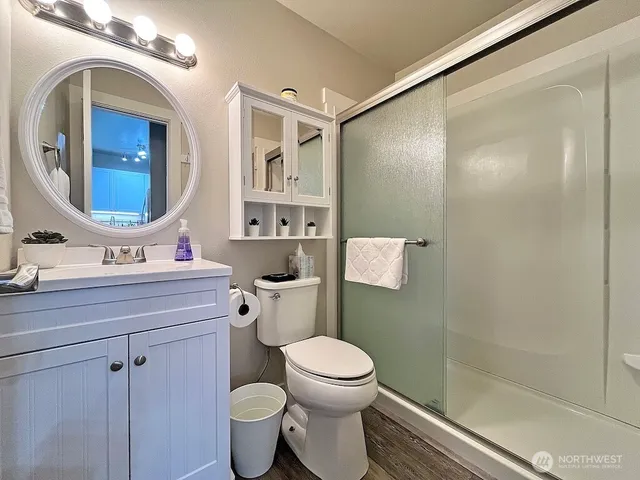 a bathroom with a toilet a sink and mirror