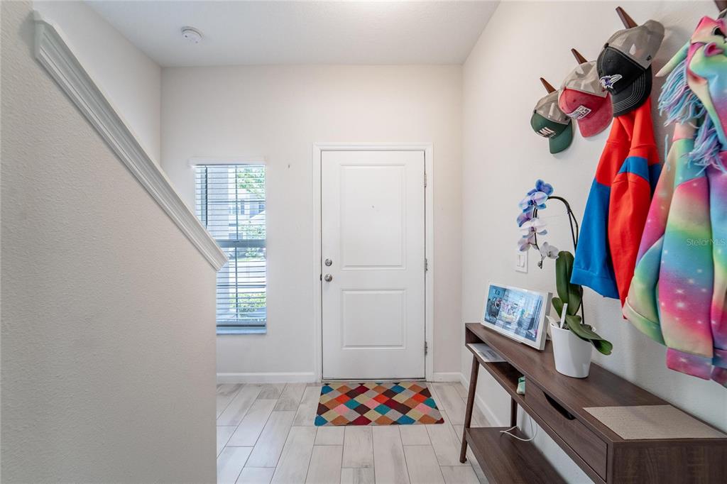 10908 Quickwater Court Riverview, FL 33569 - Photo 5 of 35 an entryway with a flower pot and a bookshelf