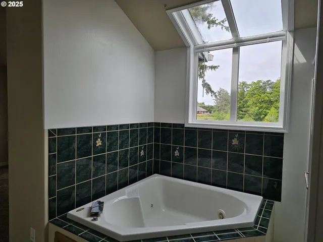 a bathroom with a bathtub