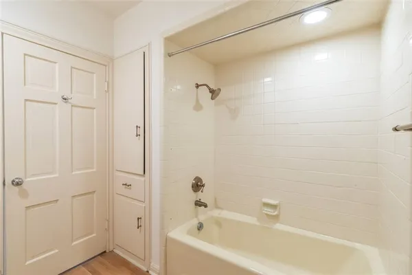 a bathroom with a bathtub