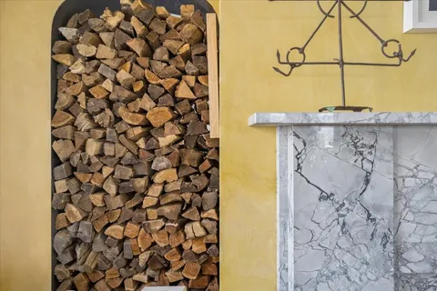 a bathroom with a shower curtain