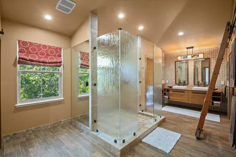 a bathroom with a shower