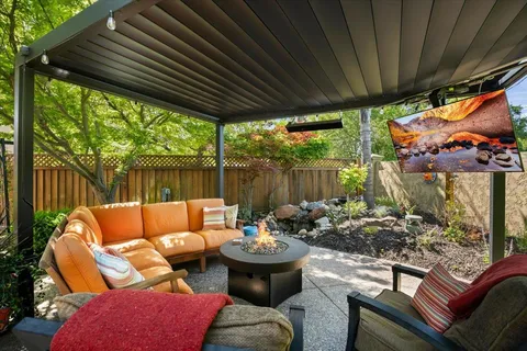 a backyard of a house with lots of green space