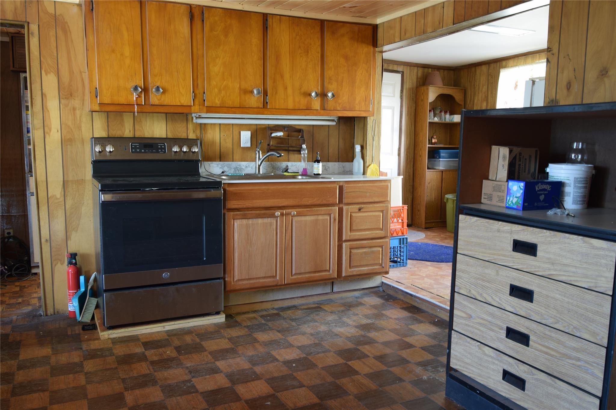 339 Mountain Lake Road Andes, NY 13731 - Photo 23 of 36 Kitchen featuring electric range, sink, and wooden walls
