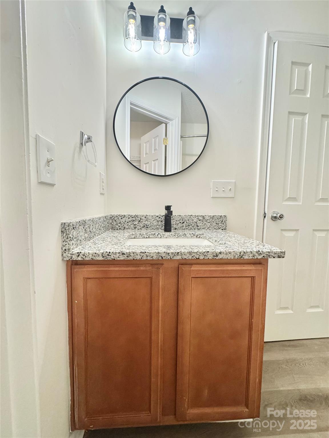 315 Flint Hill Road, Unit 202 Fort Mill, SC 29715 - Photo 10 of 14 a bathroom with a granite countertop sink a mirror and a shower