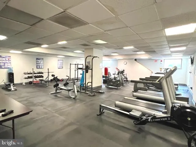 a view of a room with gym equipment