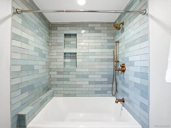 a bathroom with a bathtub