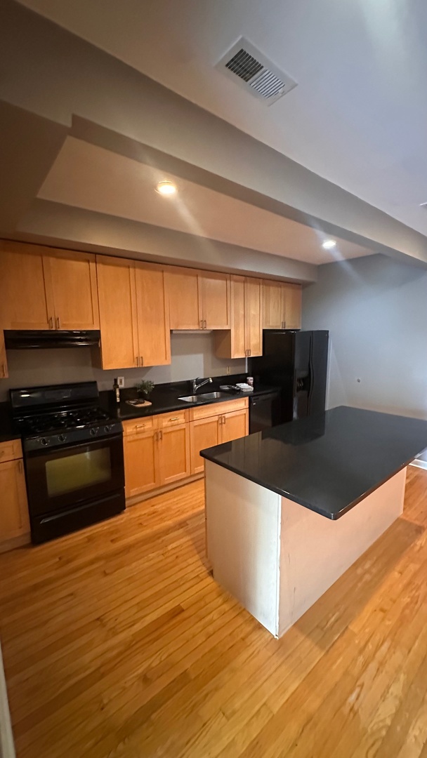 6714 South Chappel Avenue, Unit 2 Chicago, IL 60649 - Photo 8 of 10 a kitchen with granite countertop a stove a sink and a refrigerator