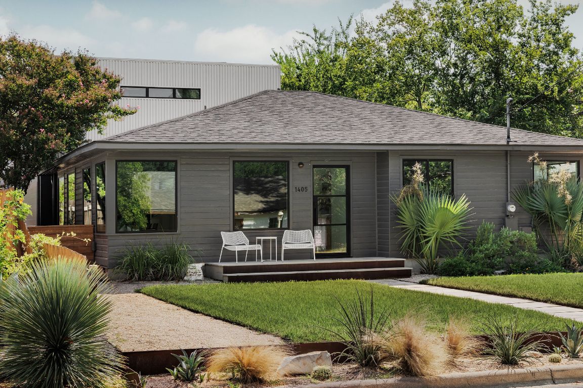 a house view with a garden space