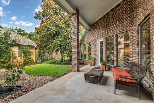 a building outdoor space with patio furniture
