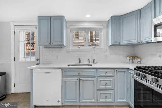 a storage room with cabinets