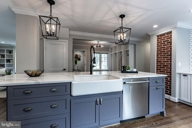 a view of a garden with large trees