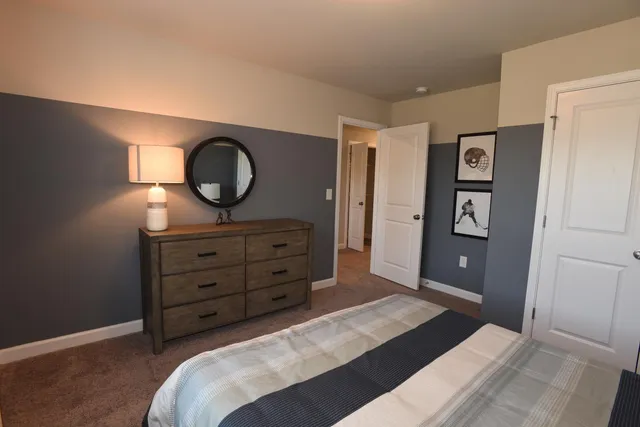 a bedroom with a bed and a dresser