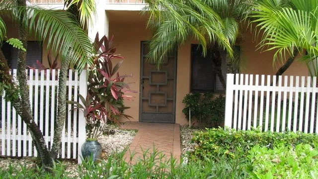 a view of a palm plant that is in front of a house