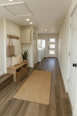 a view of patio yard and front view of a house