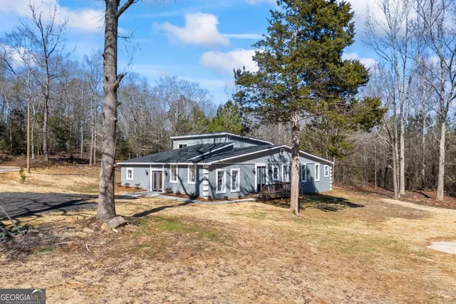 a view of a yard with trees