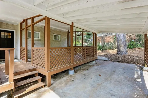 a view of a house with porch and wooden floor