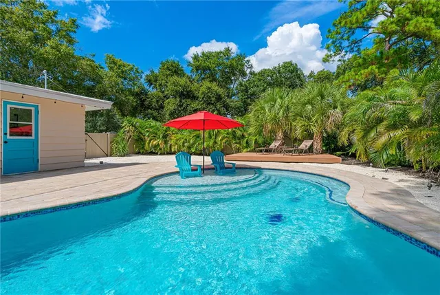 a view of a backyard with a patio