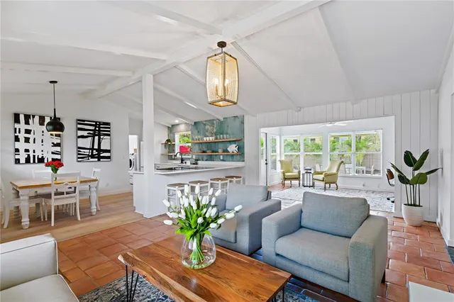 a living room with furniture potted plant and a window