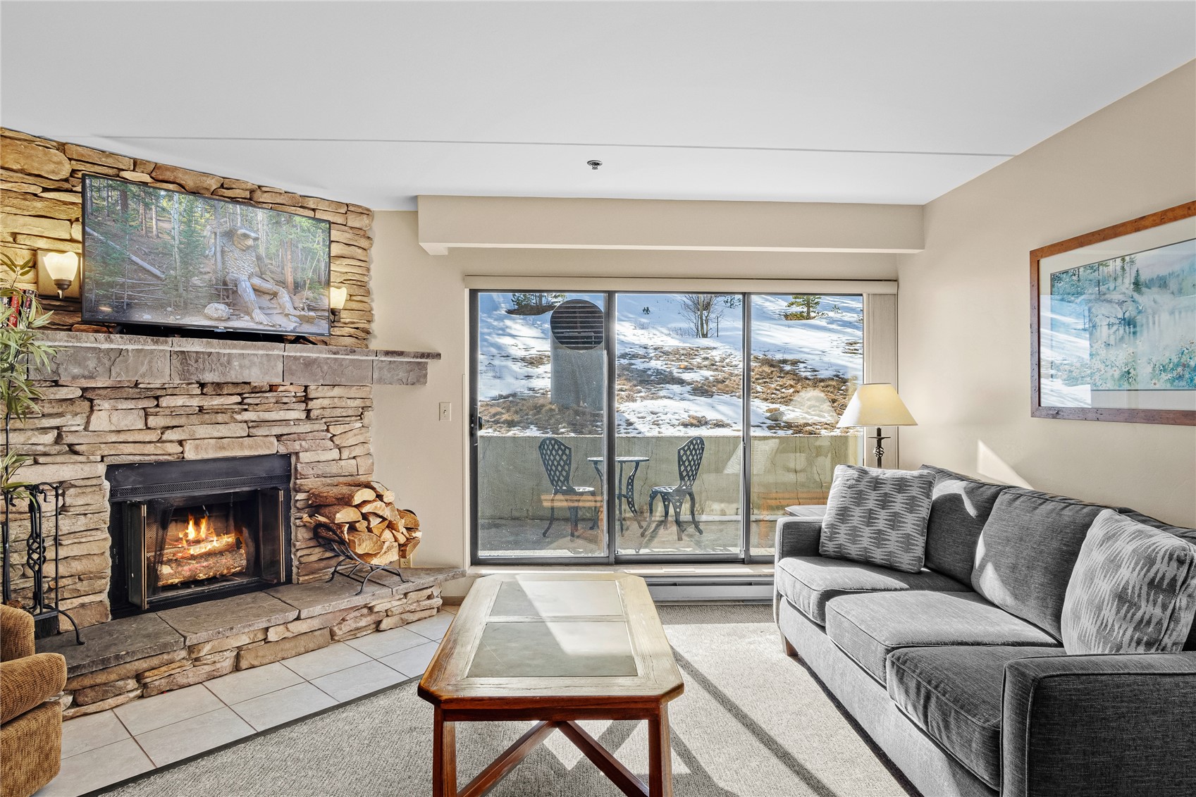 640 Village Road, Unit 4110 Breckenridge, CO 80424 - Photo 2 of 50 a living room with furniture and a fireplace