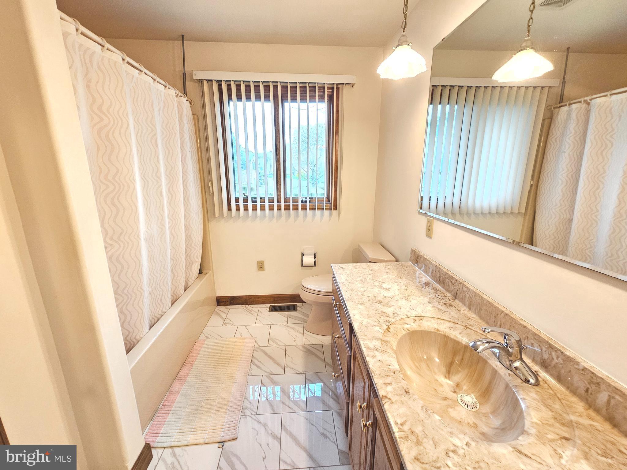 1101 Riverview Drive Reading, PA 19605 - Photo 24 of 67 a bathroom with a granite countertop sink a mirror and a shower