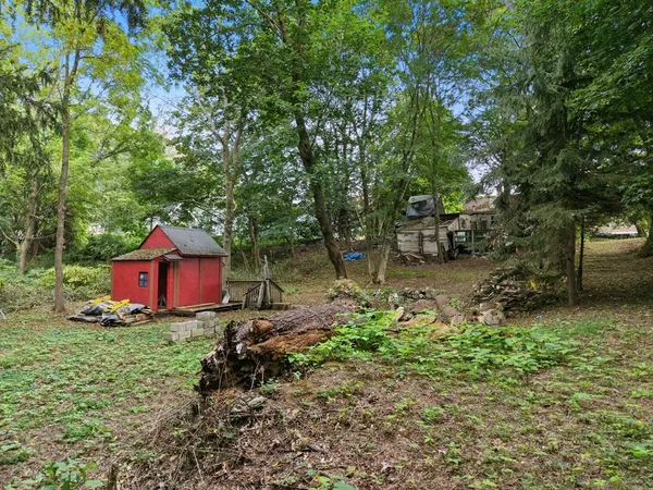 a backyard of a house with lots of green space