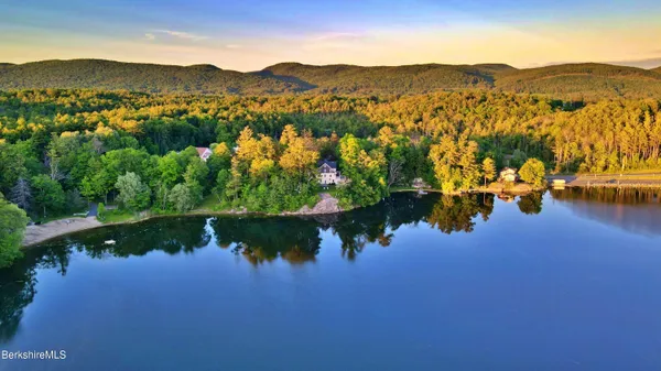 a view of a lake with a mountain