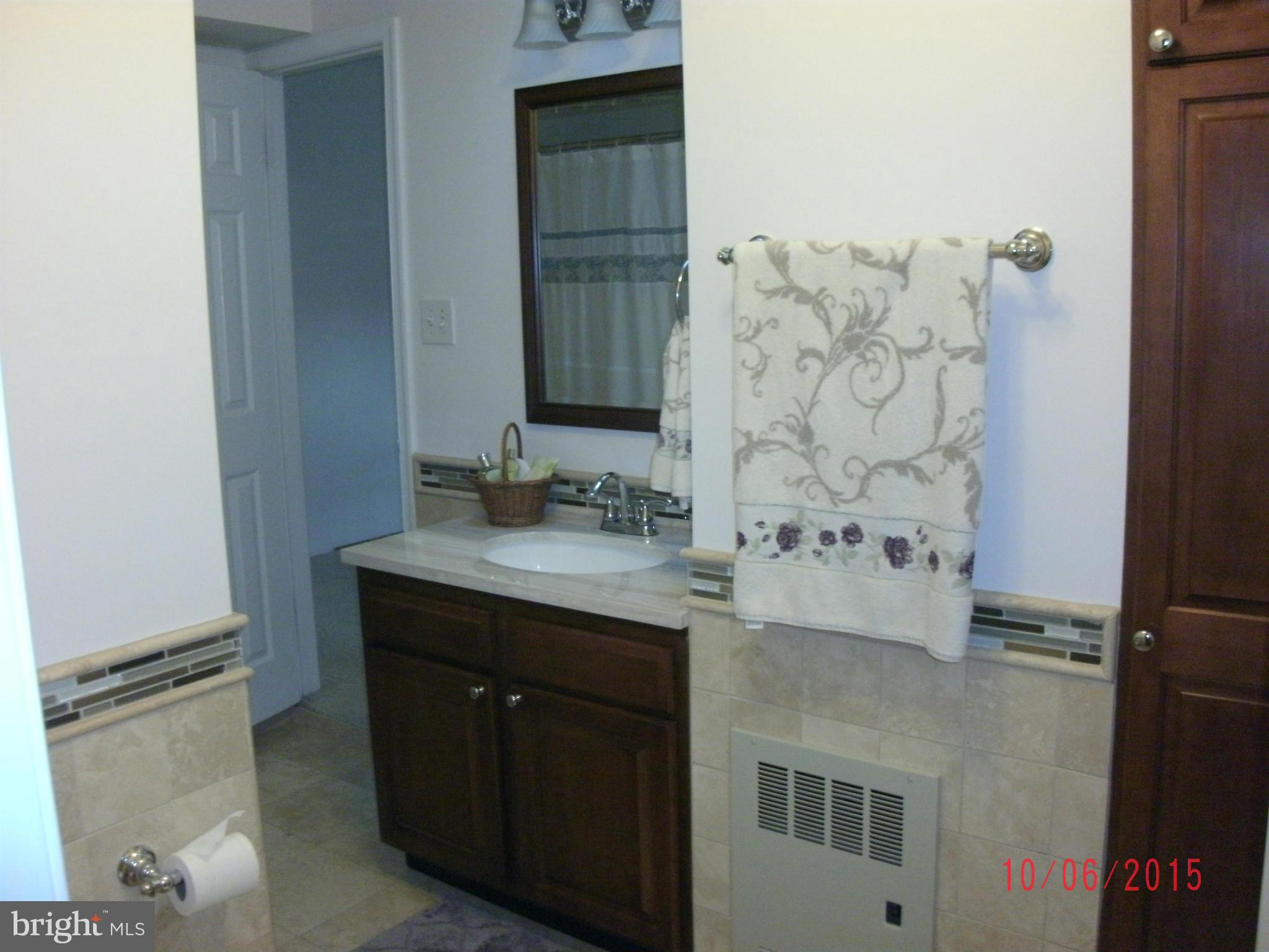 323 Nicholson Road Baltimore, MD 21221 - Photo 23 of 30 a bathroom with a granite countertop sink a mirror and shower