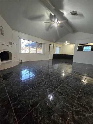 a room with a fireplace