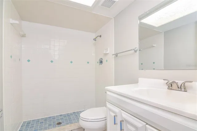 a bathroom with a sink a toilet and a shower