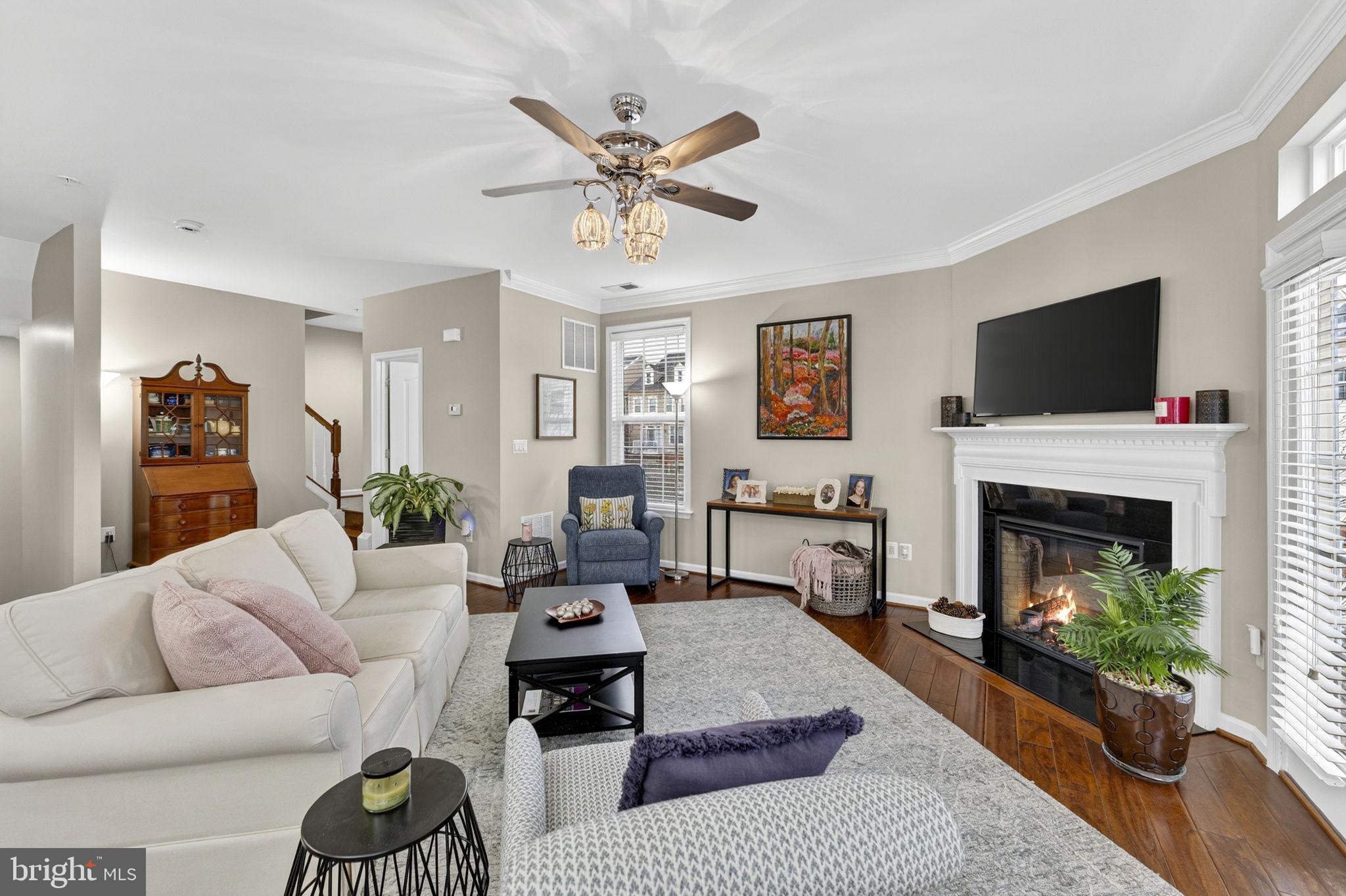 42558 Sunset Ridge Square Ashburn, VA 20148 - Photo 11 of 51 a living room with furniture a fireplace and a flat screen tv