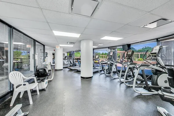 a view of a room with gym equipment