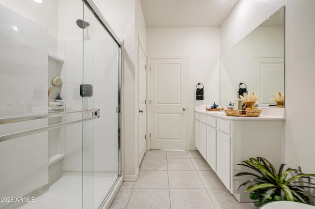a bathroom with a sink and a shower