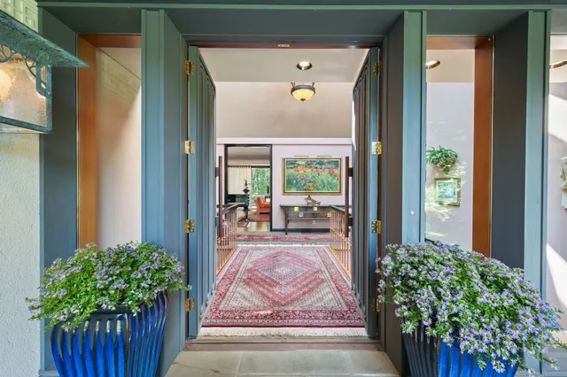 a view of a porch with furniture