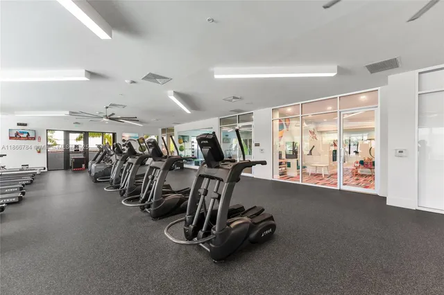 a view of a room with gym equipment